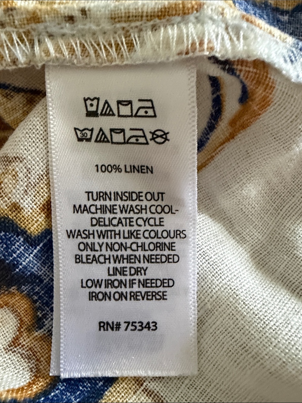 Sleeveless Linen-Blend Top Light Blue with Gold & Blue Floral Print-M-EUC! - Picture 7 of 9